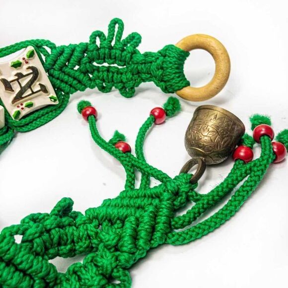 VTG Holiday Noel Porcelain Macrame Bell Door Hanging 1979 O’Henry - Picture 4 of 11